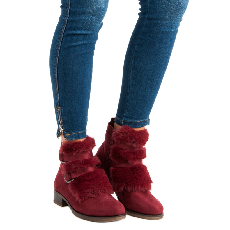 Stivali bordeaux con pelliccia nero rosso 1