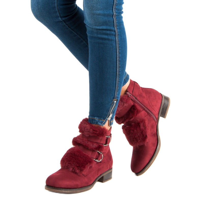 Stivali bordeaux con pelliccia nero rosso 2