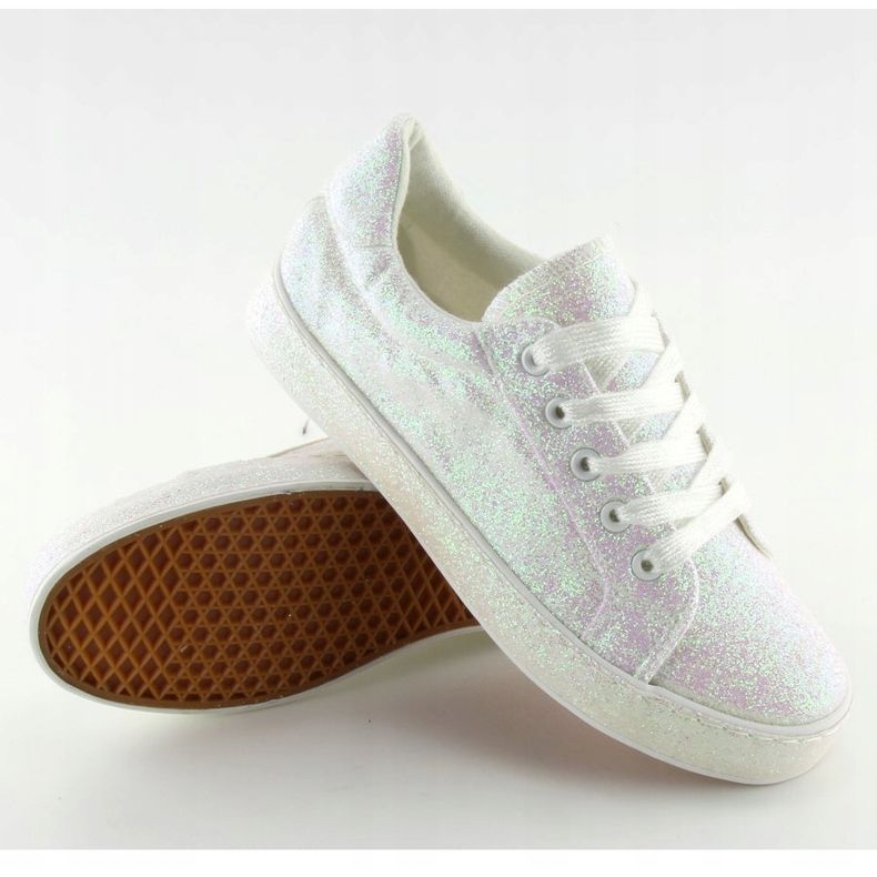 Sneakers bianche iridescenti BL142 White bianco viola 2