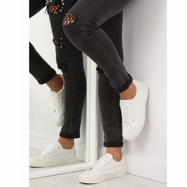 Sneakers bianche iridescenti BL142 White bianca viola 1