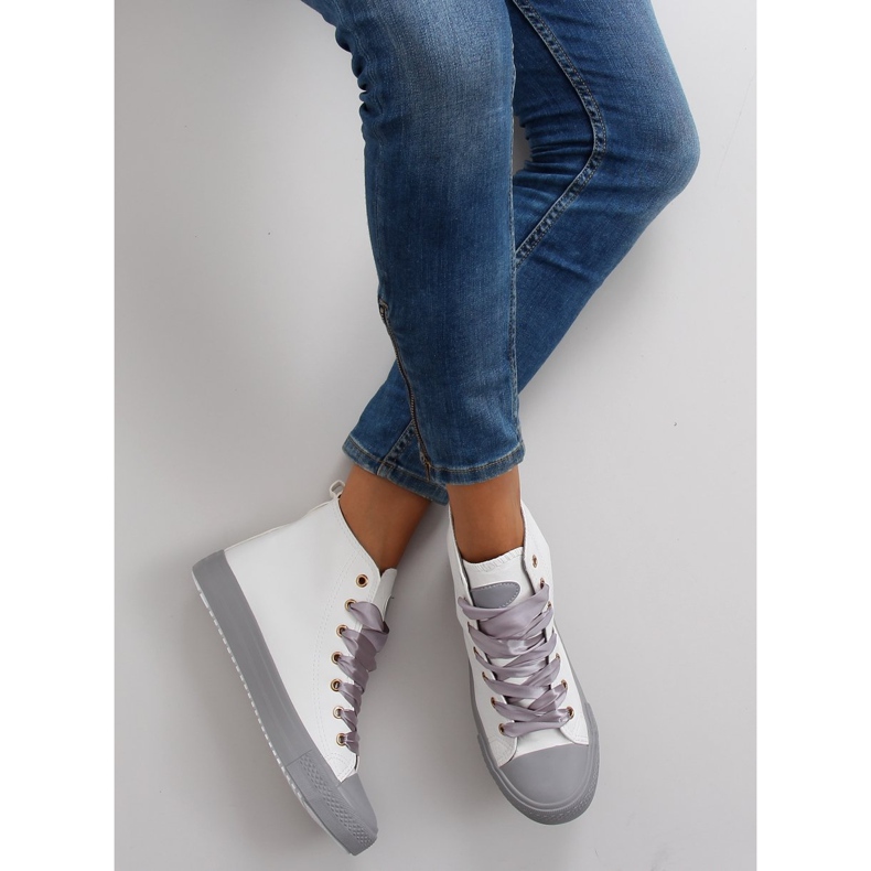 Sneakers per la caviglia doppi lacci bianca grigio 2