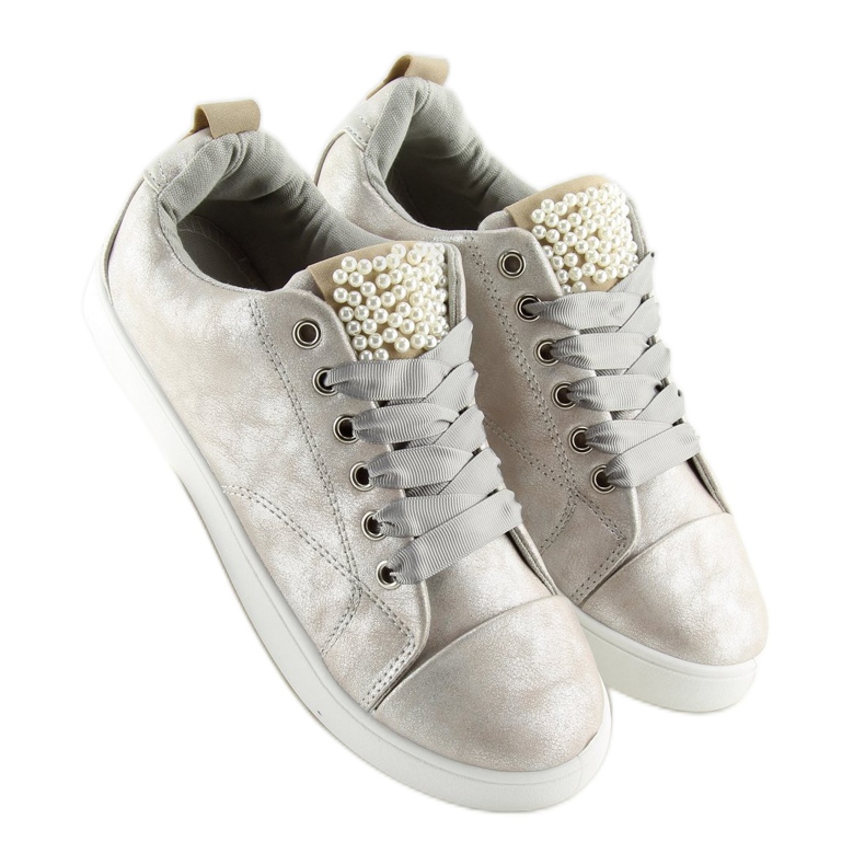 Grigio 88013 Sneakers argento con perle 2