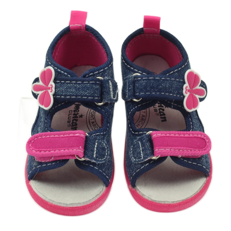 American Club Scarpe da bambino americane sandali farfalle sottopiede in pelle rosa blu navy 3