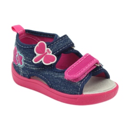 American Club Scarpe da bambino americane sandali farfalle sottopiede in pelle rosa blu navy 1