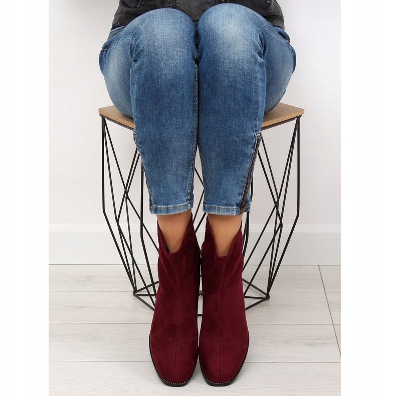 Stivali con tacco basso bordeaux F184 Red rosso 1