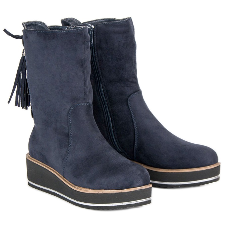 Forever Folie Stivaletti in camoscio con zeppa blu 1