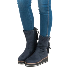 Forever Folie Stivaletti in camoscio con zeppa blu 2