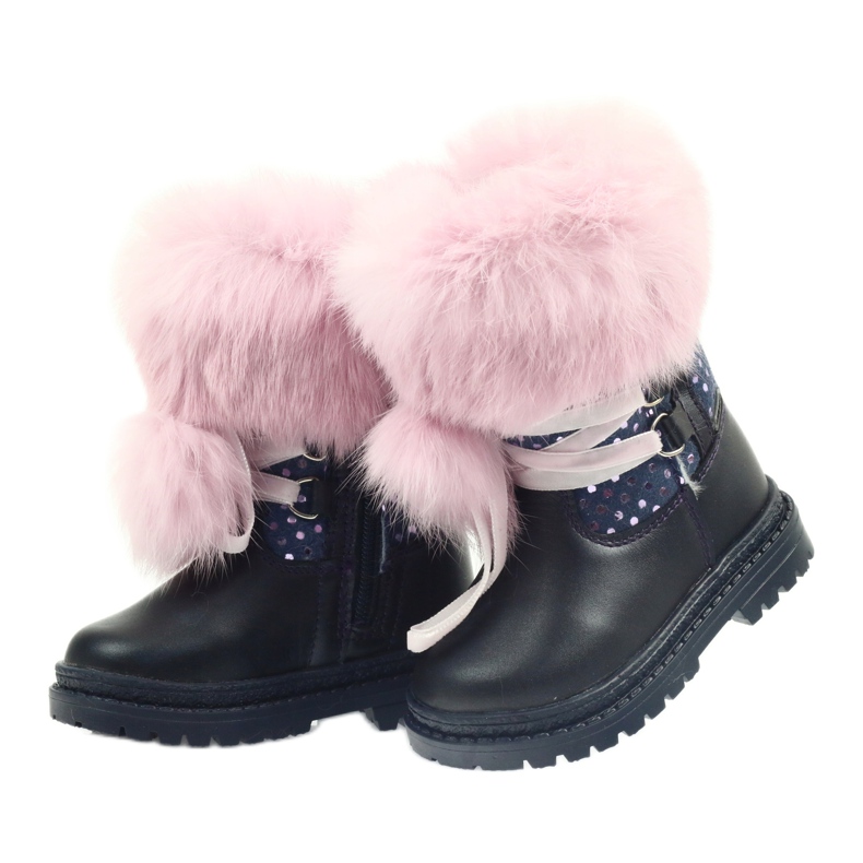Bartek Stivali in pelle da bambina con pelliccia 216390-013 blu 3