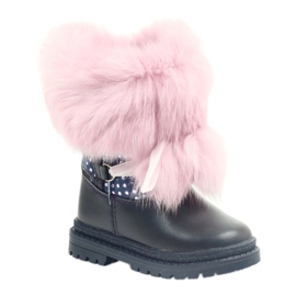 Bartek Stivali in pelle da bambina con pelliccia 216390-013 blu 1