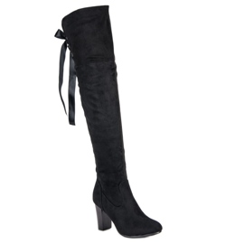 Forever Folie Eleganti stivali alti alla coscia con tacco alto nero 1