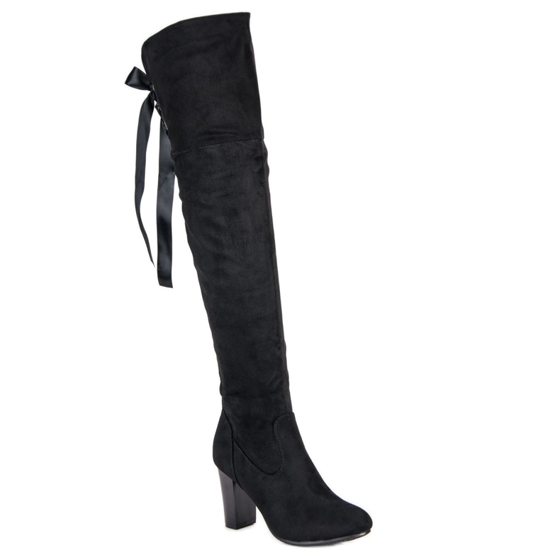 Forever Folie Eleganti stivali alti alla coscia con tacco alto nero 1