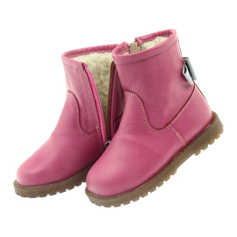 Bartuś Stivali per bambini in pelle con un fiocco rosa 317 grigio 4