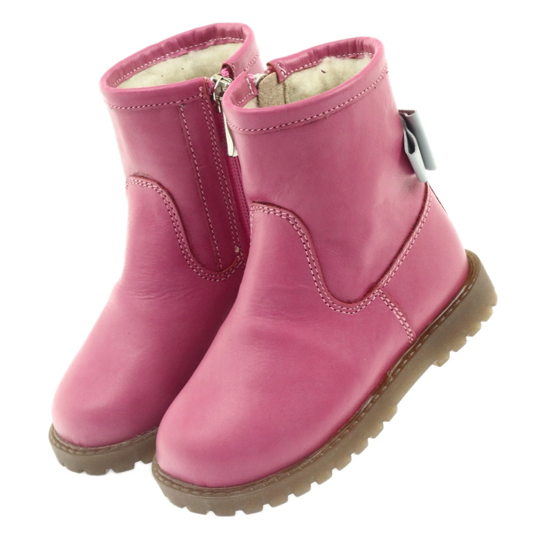Bartuś Stivali per bambini in pelle con un fiocco rosa 317 grigio 3