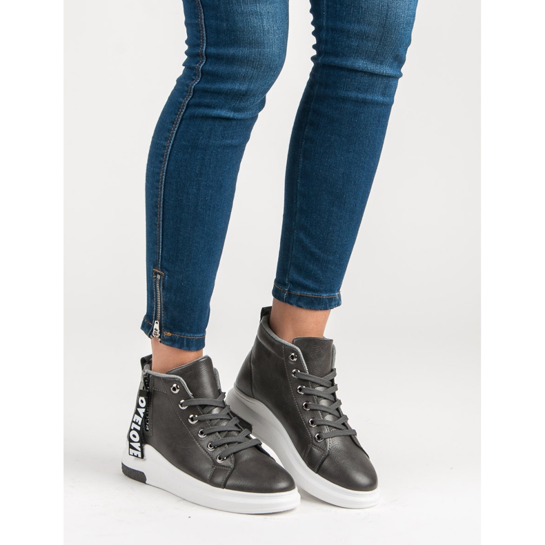 Calde scarpe da ginnastica allacciate grigio 1