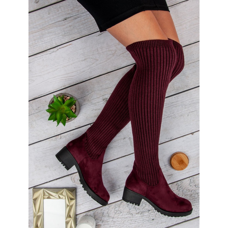 Ideal Shoes Stivali bordeaux aderenti rosso 1