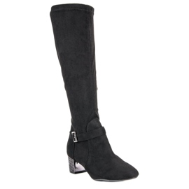 Stivali con tacco alto in camoscio nero 1