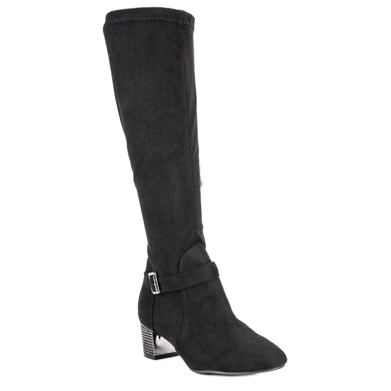 Stivali con tacco alto in camoscio nero 1