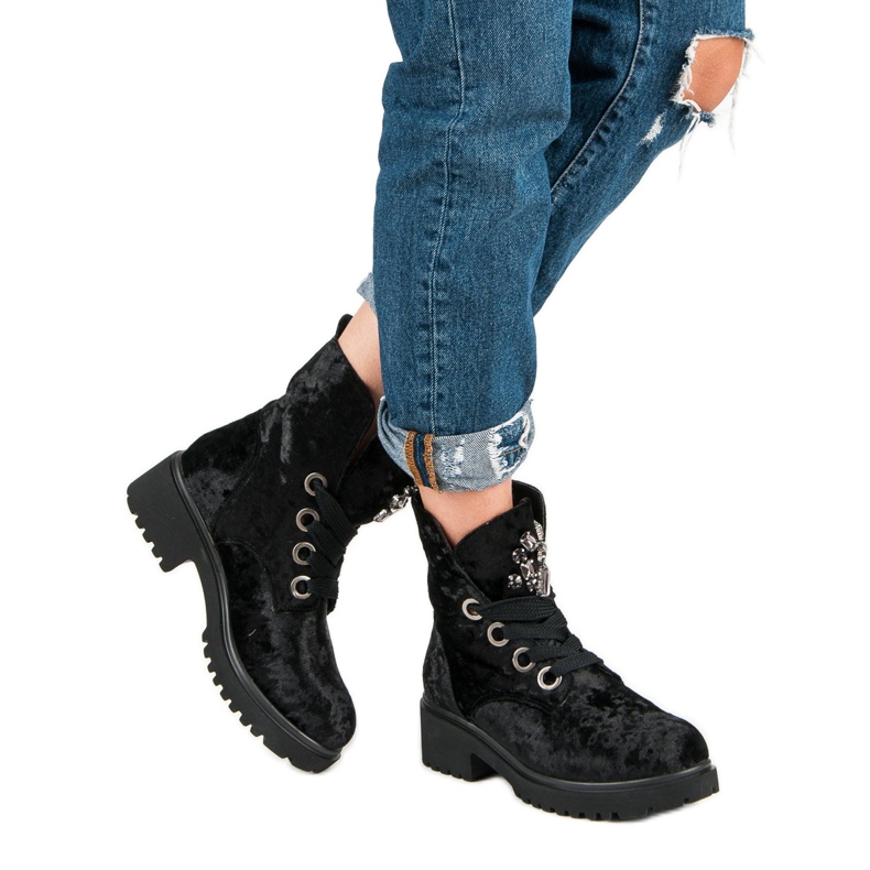 Kylie Stivali di velluto alla moda nero 2