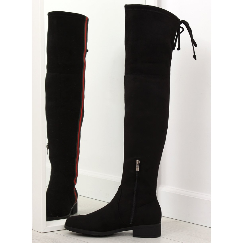 Stivali sopra il ginocchio con striscia nera HFN-0296-2 Nero 1
