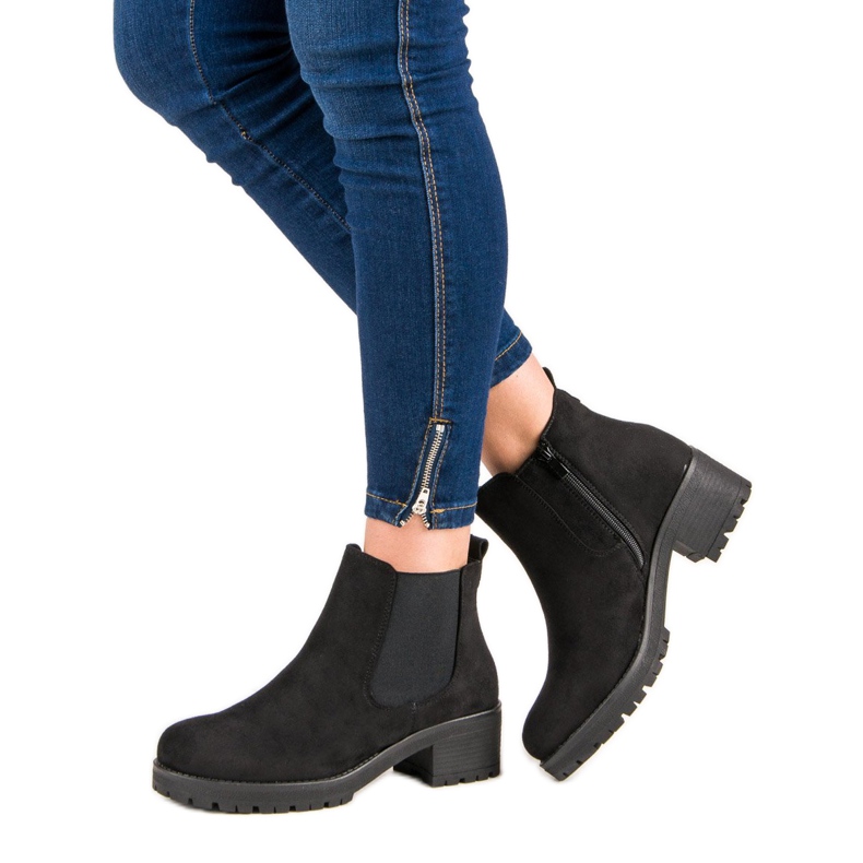 Ideal Shoes Stivali Chelsea neri su tacchi piatti nero 2