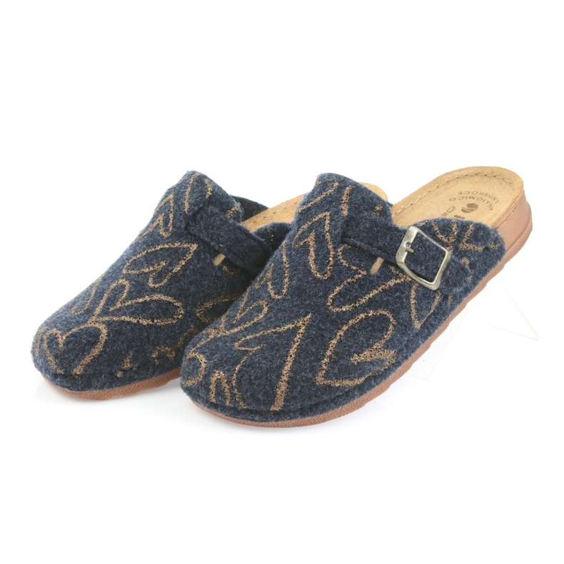 Pantofole in feltro Inblu UA033 cuori dorati blu navy d'oro 3