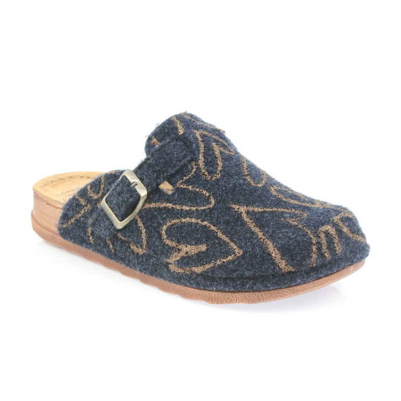 Pantofole in feltro Inblu UA033 cuori dorati blu navy d'oro 1