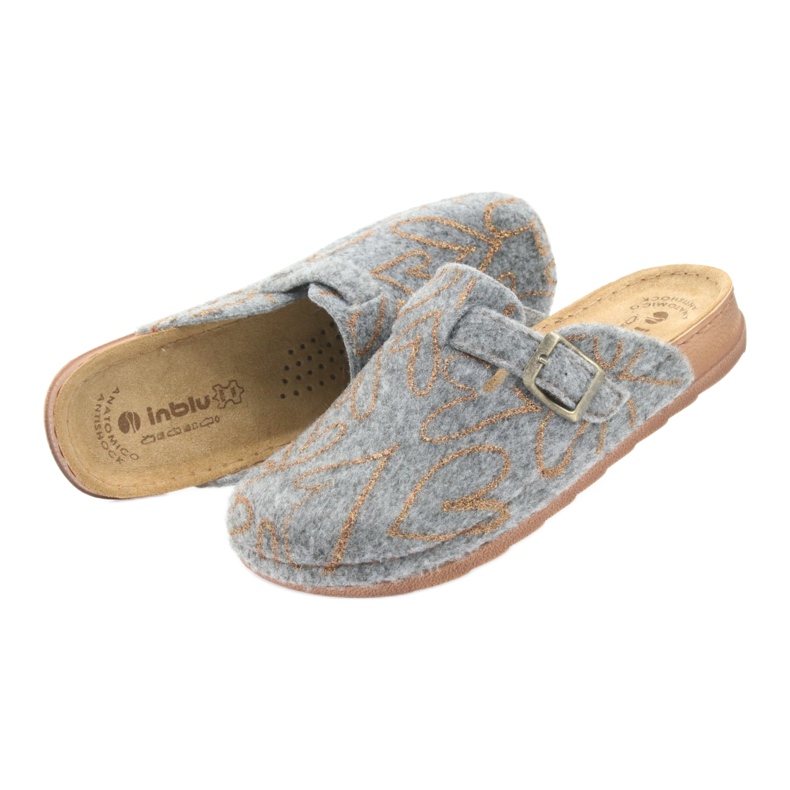 Pantofole in feltro Inblu UA033 cuori dorati grigio giallo 4