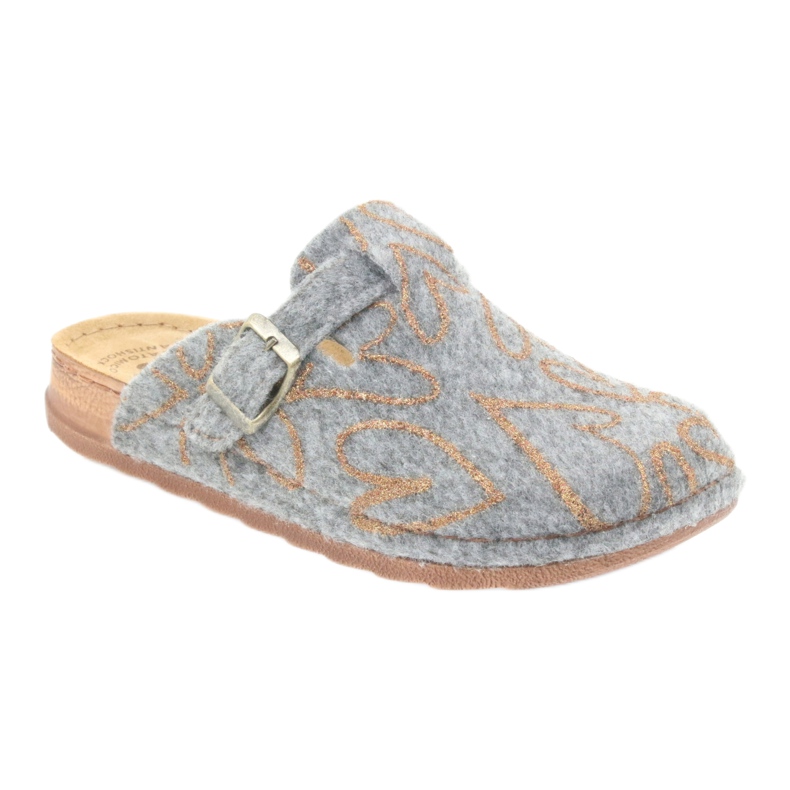 Pantofole in feltro Inblu UA033 cuori dorati grigio giallo 1