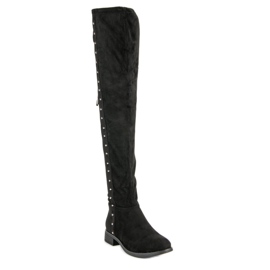 SDS Stivali alla coscia con strass nero 1