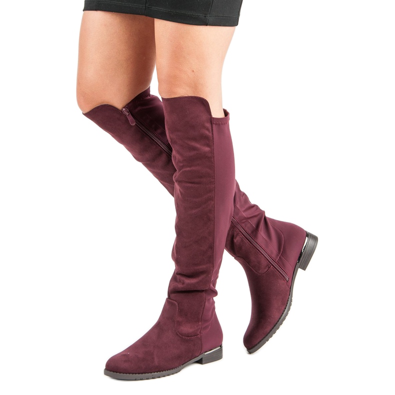 Super Me Stivali bordeaux su un tacco piatto rosso 1