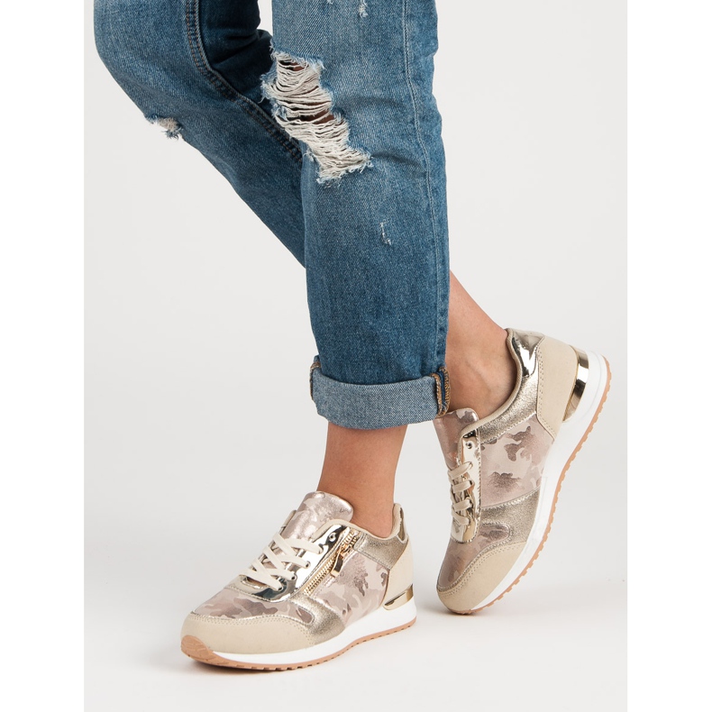 Scarpe sportive con cerniera decorativa giallo rosa 2