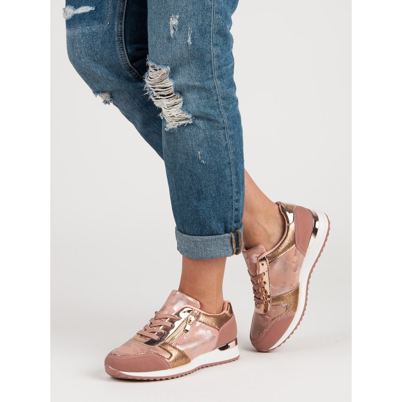 Scarpe sportive con cerniera decorativa giallo rosa 2