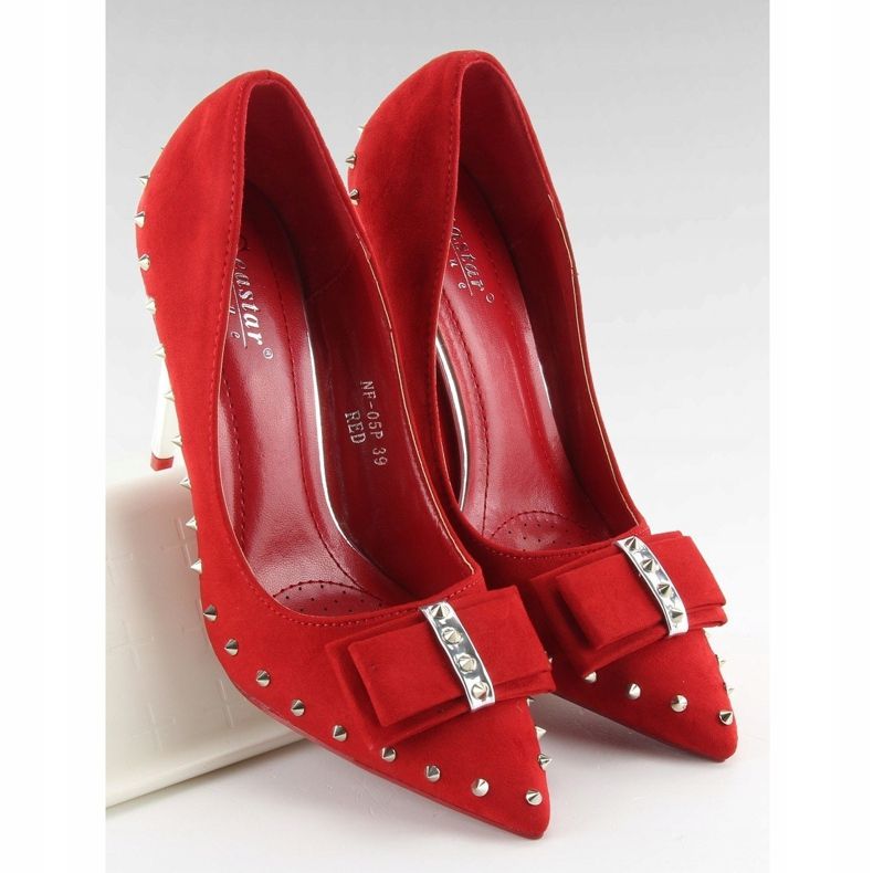 Spille rosse con borchie e fiocco nf-05p Red rosso 2