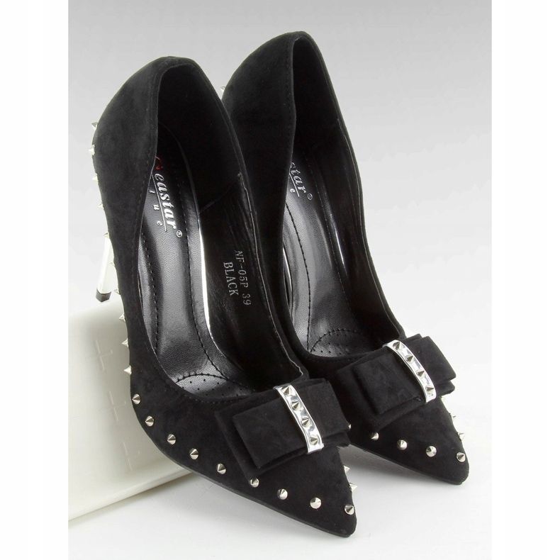 Nero nf-05p Spille nere con borchie e fiocco 2