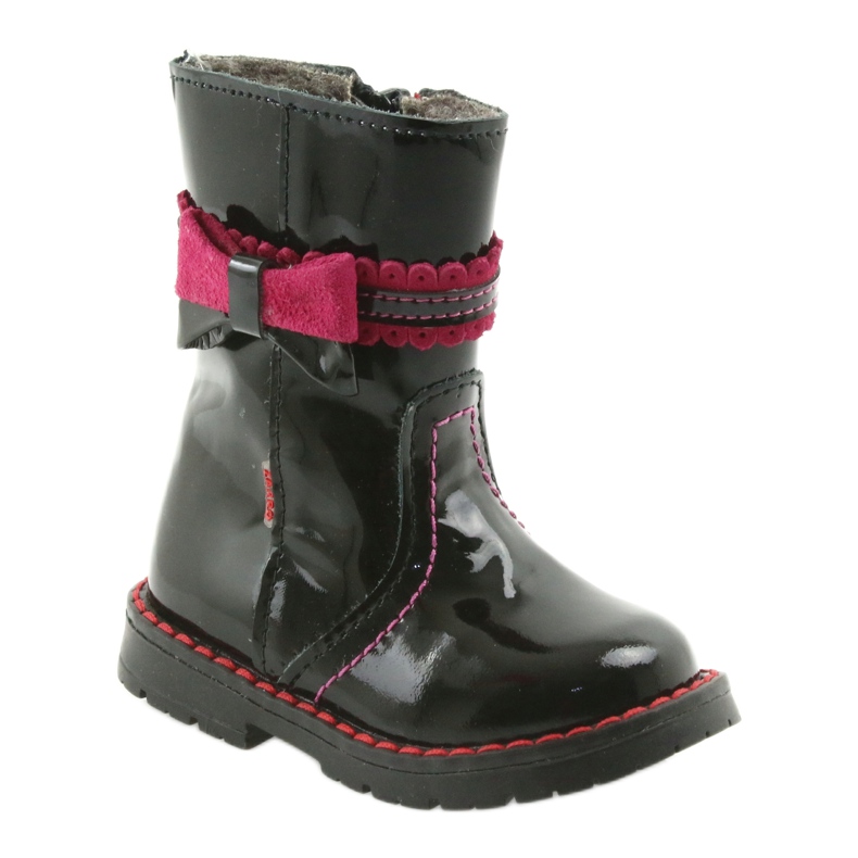 Stivali in pelle dipinti 87/00 rosa nero con un fiocco zarro 1