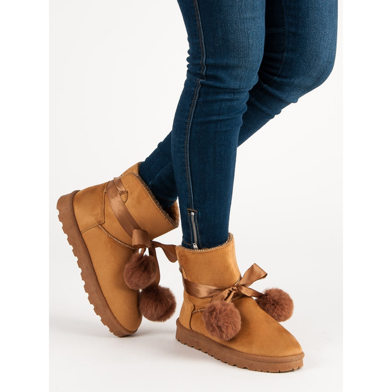 Mukluki cammello con pompon marrone 2