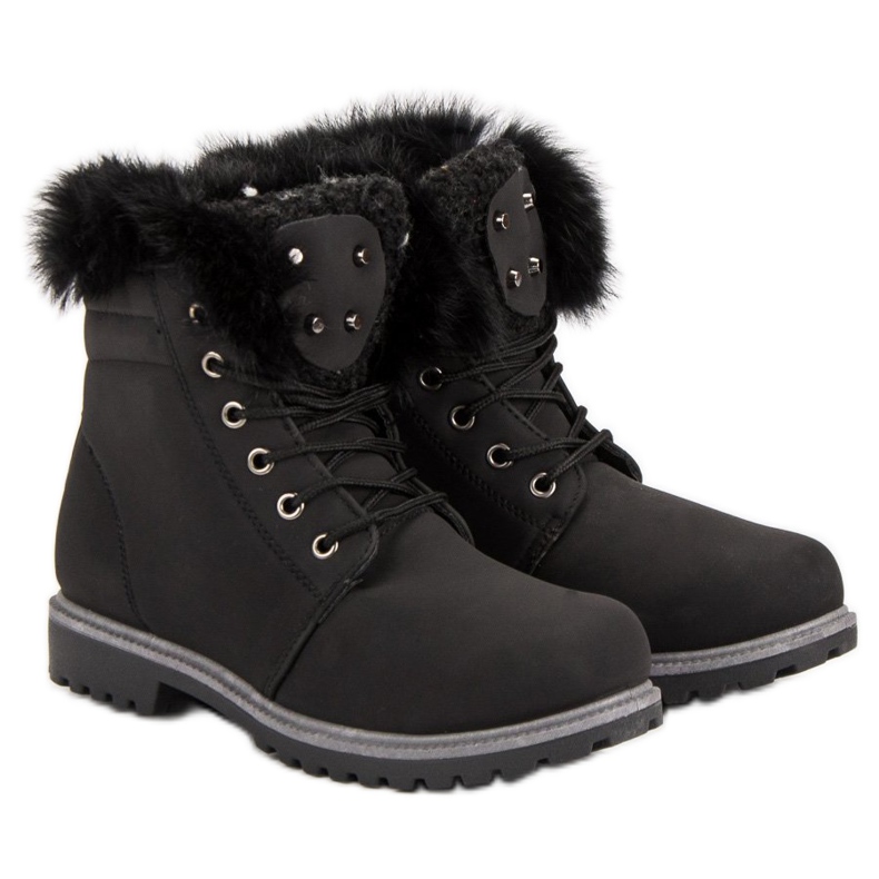 Queentina Trapper neri con pelliccia nero 1