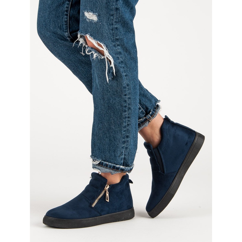 Sneakers slip-on in pelle scamosciata blu navy 1
