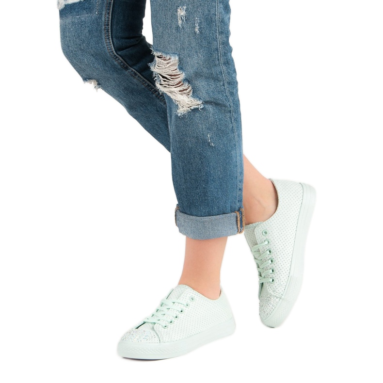 Sport Sneakers Menta Con Cristalli verde 2