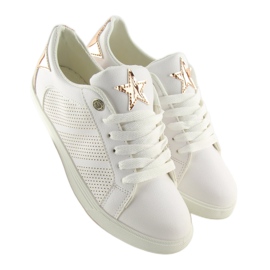 Sneakers con stella bianca A6213 WHITE / CHAMPAGNE 1