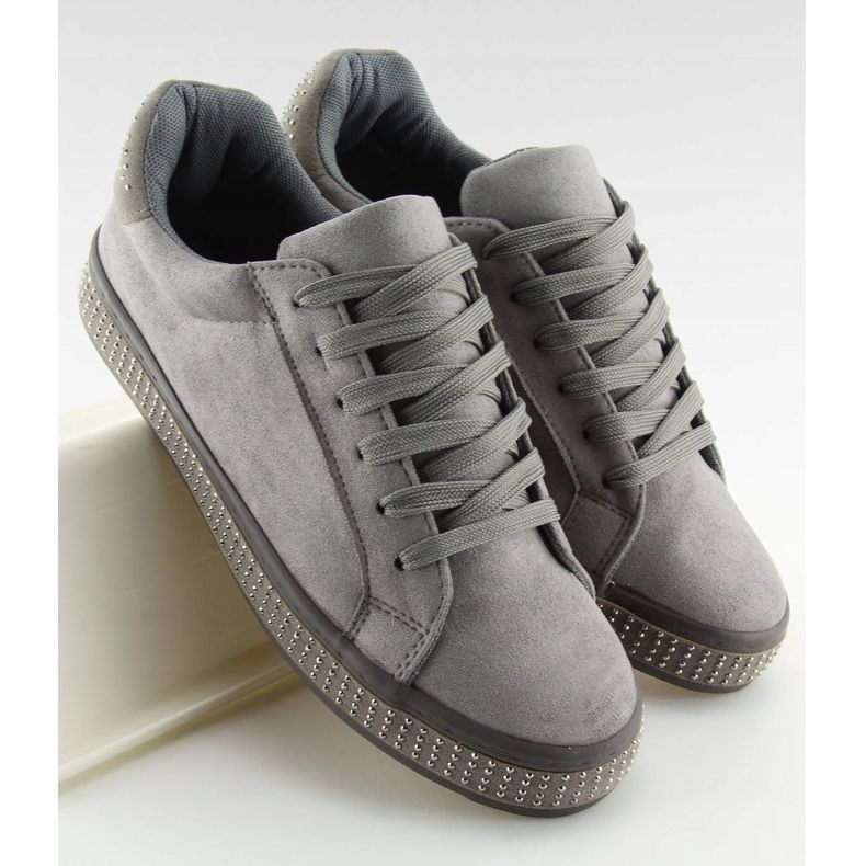 Grigie BS098 Sneakers grigie con pietre grigio 1