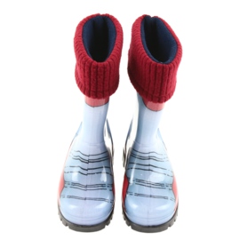 Stivali per bambini Demar, stivali di gomma con un calzino blu grigio rosso 3