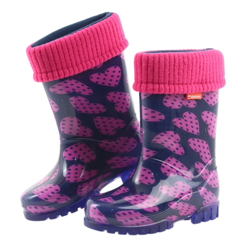 Stivali da pioggia per bambini Demar cuori calzini caldi rosa blu navy 4