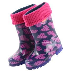 Stivali da pioggia per bambini Demar cuori calzini caldi rosa blu navy 3