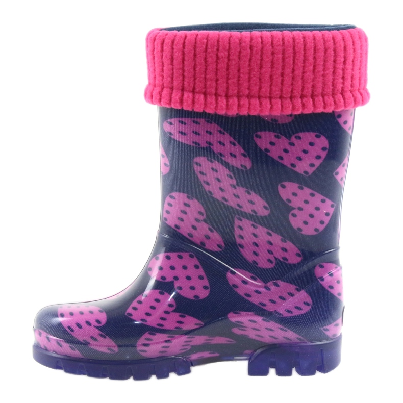 Stivali da pioggia per bambini Demar cuori calzini caldi rosa blu navy 2