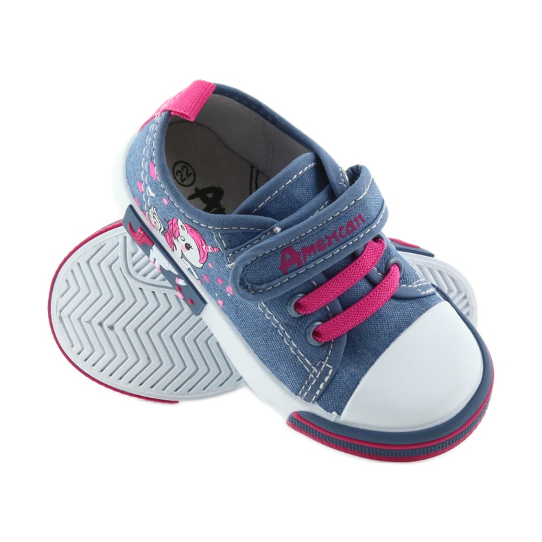 Sneakers da bambino American Club blu con velcro 28/19 rosa 2
