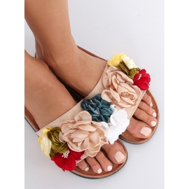 Pantofole da donna beige P-848 Beige multicolore rosa 1