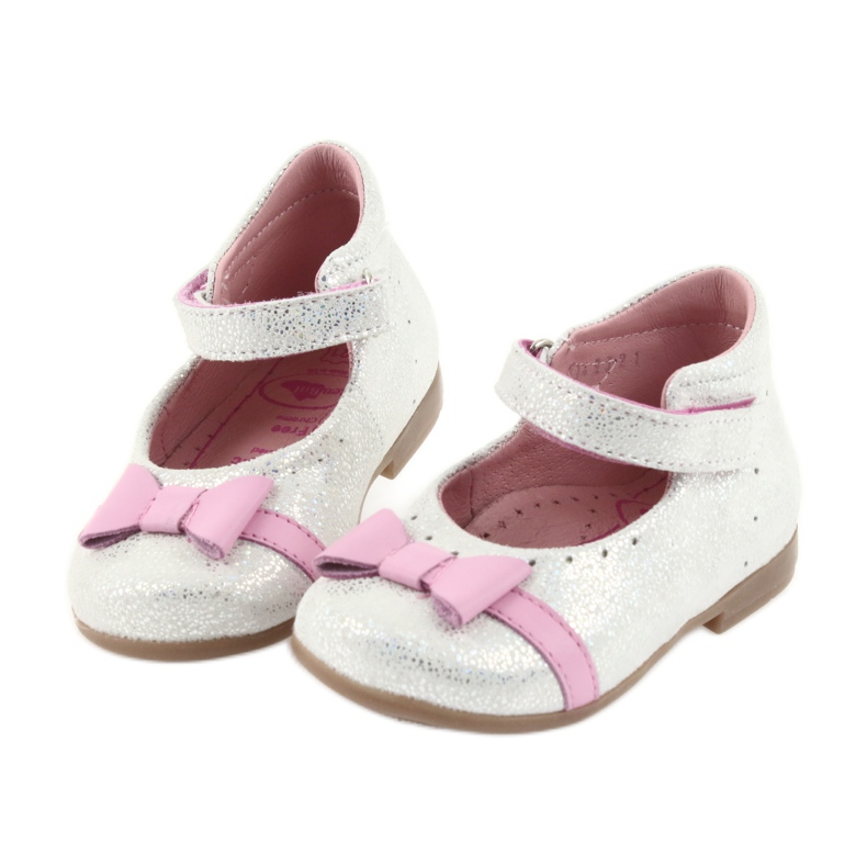 Velcro ballerine scarpe per bambini Ren But 1493 DISKO bianca grigio rosa 4