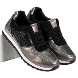 Scarpe sportive con paillettes nero grigio giallo 1