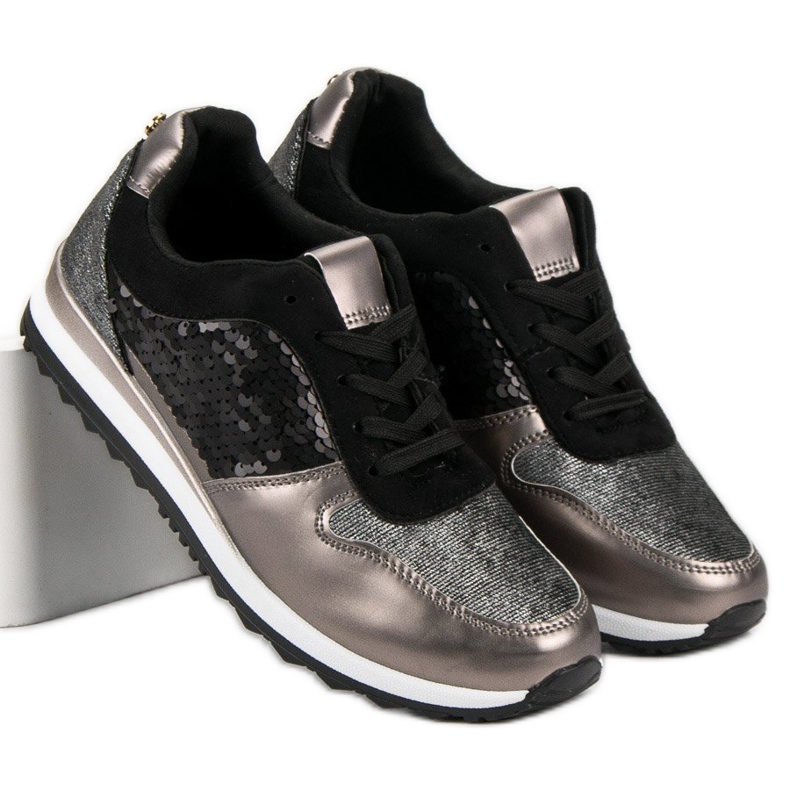 Scarpe sportive con paillettes nero grigio giallo 1